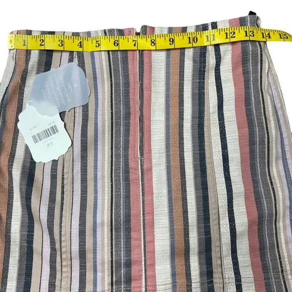 Altard State Denim Mini Skirt Small S Pink Camel Cotton Stripes Rise Mid Stretch - Picture 7 of 12